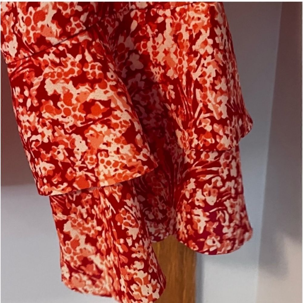 Banana Republic Floral Ruffle Blouse XSMALL Red Pink - Picture 5 of 12